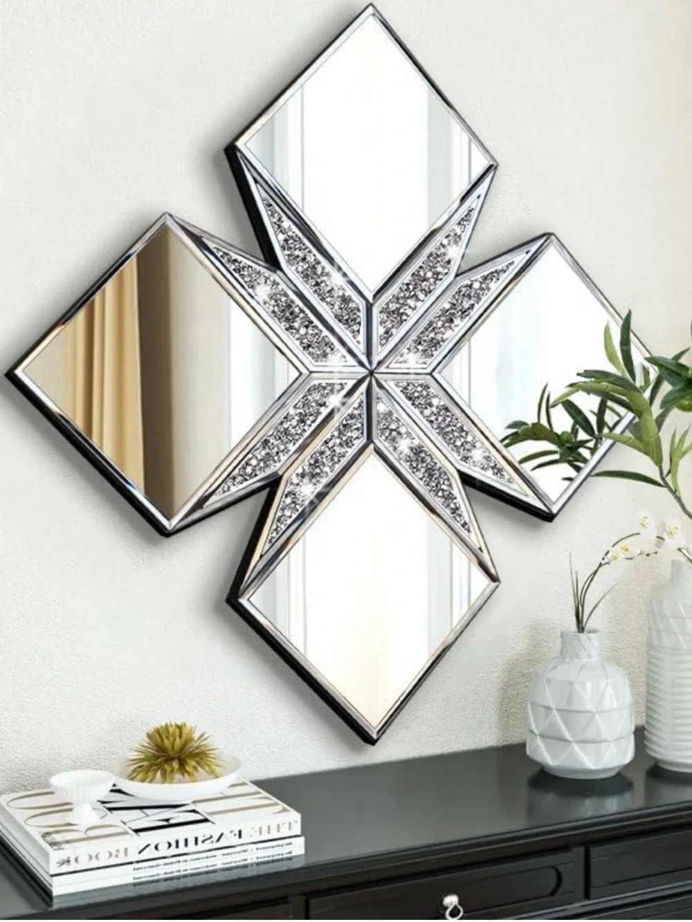 Mirrored Starburst Wall Decor with Crystal Accents - Silver set of 2. Brand new